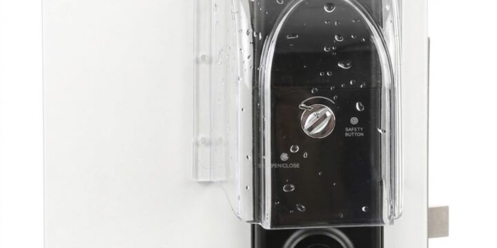 雨よけ専用アクリルカバーを装着した電子錠「LC-105」の室内機